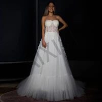 stunning white wedding dresses appliques illusion vestidos de novia strapless charming woman luxury robe de mariee modern
