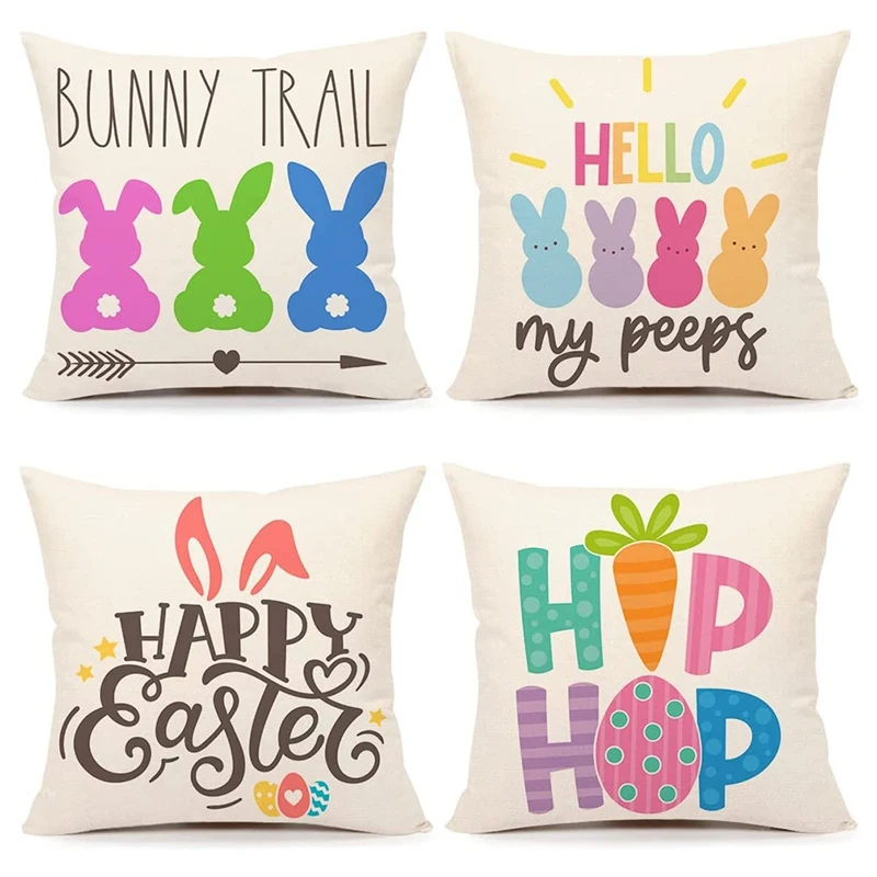 

Easter Pillow Covers 18X18 Set Of 4 Spring Decorations Farmhouse Throw Pillows Cushion Case For Home Decor