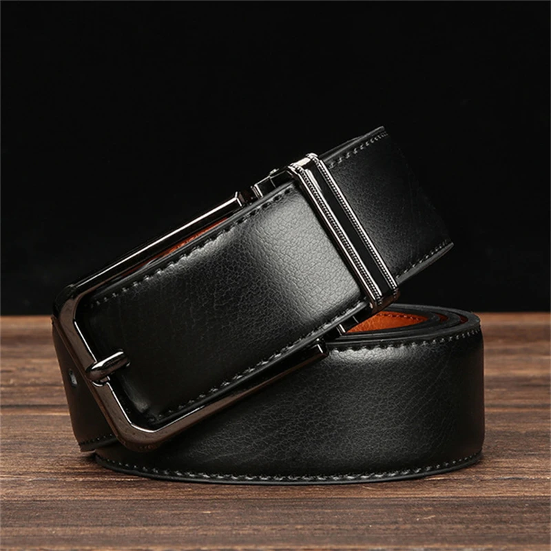 

High Quality Cowhide Genuine Leather Belts Men Pin Buckle Jeans Waistband Male Black Brown Two Sides Pure Color Belt all-match