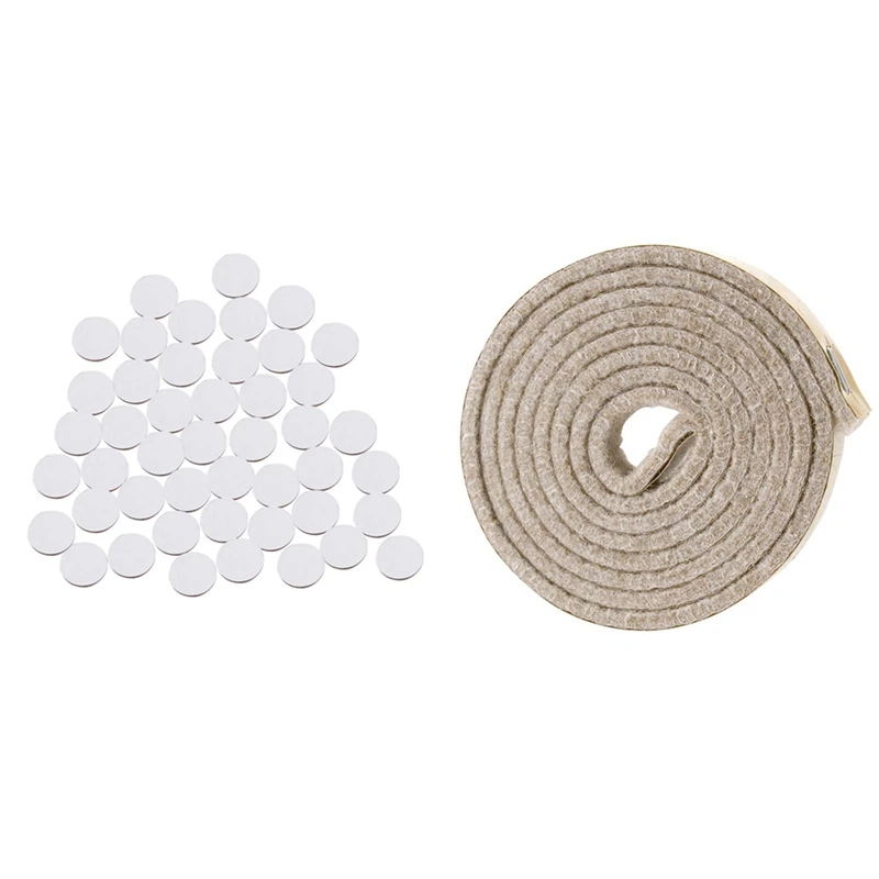

1 Pcs Self-Stick Heavy Duty Felt Strip Roll, Creamy-White & 48 Pcs Self-Stick Furniture Round Felt Pads