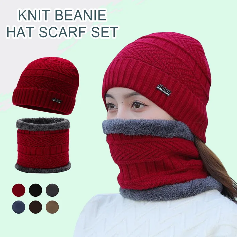 

2pcs Winter Warm Knitted Hat Thickened Warm Wool Hat Outdoor Beanies Neck Protection Two-Piece Cap For Women Men