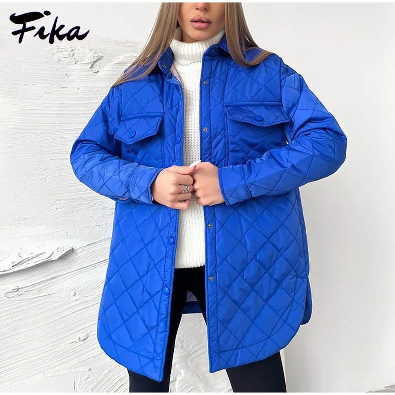 Casual Loose Solid Color Pockets Rhombus Warm Down Jacket with Belt Women 2022 Fashion Thickened Coat Female Outwear Streetwear