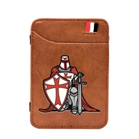 high quality vintage knights templar printing leather magic wallet classic men women money clips card purse cash holder