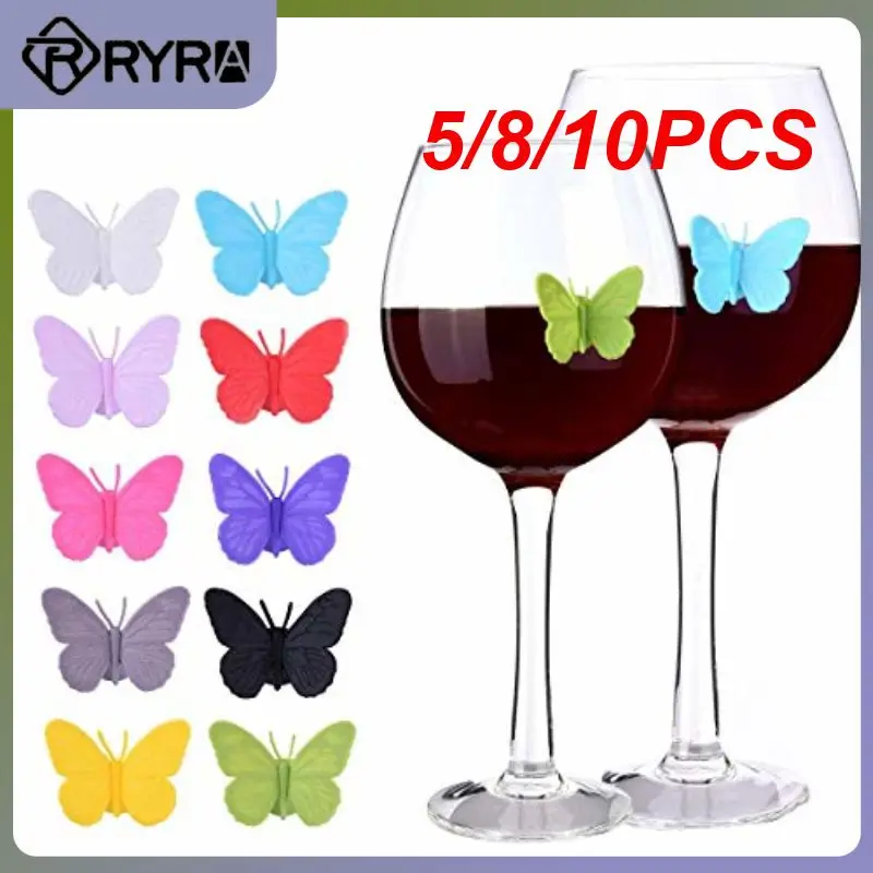 

10PCS Wine Glass Marker Recognizer Butterfly Type Cup Labels Juice Distinguisher Silicone Tag Party Food Drinks Bar Accessories
