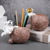 2pcs resin astronaut figure statue art stationery storage pen holder spaceman model sculpture miniatures desk decor kids gift
