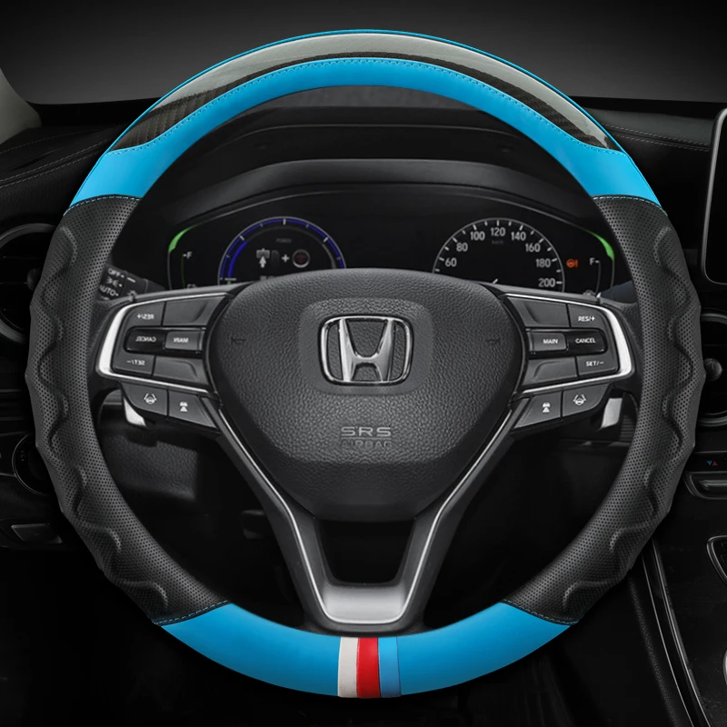 Car Steering-Wheels Cover 38cm Leather For Honda Accord Amaze Brio City Grace Fit Jazz Insight Inspire Legend N-Box BR-V CR-V images - 6