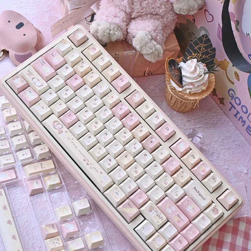 Фото Karami Keycap пятисторонняя термосублимация PBT Материал 131/138 клавиш Вишневый профиль розовые милые колпачки для механической клавиатуры №3