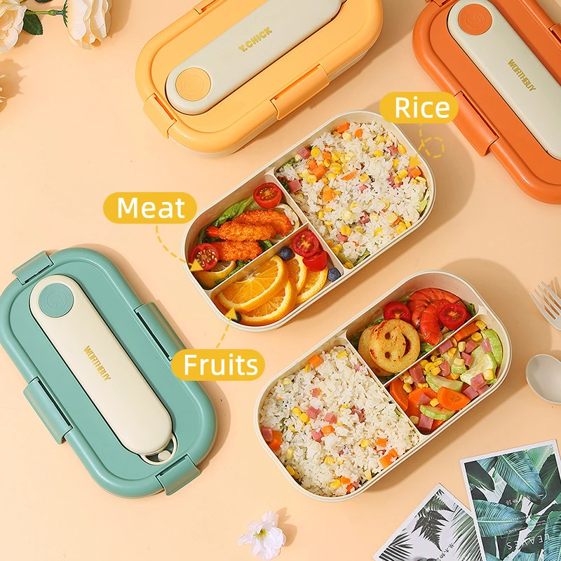 

3 Grids Lunch Box Microwavable Students Insulation Keep Fresh Leakproof Storage Lunch Box With Spoon Fork Chopsticks Tableware