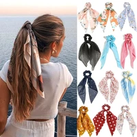 fashion chiffon printing long ribbons hair scarf scrunchie for women hair accessories ponytail holder elastic hair band headwear