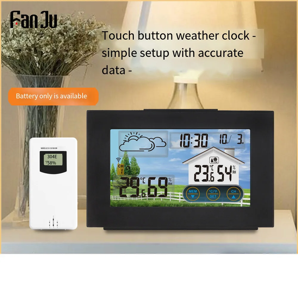 

Colour Touchscreen Weather Clock Indoor and Outdoor Thermometer and Humidity Meter 3551A Comfort Display Alarm Clock