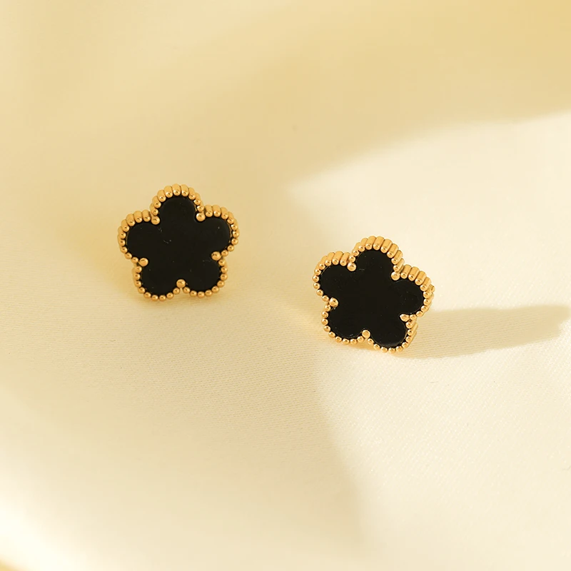 EILIECK Нержавеющая сталь 316L 1 комплект женское черное ожерелье с пятью лепестками