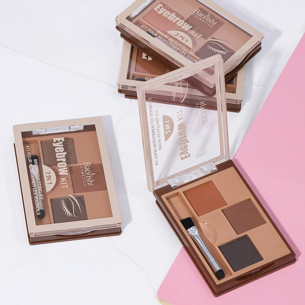 3-цветная палитра пудры для бровей с кистью макияжа