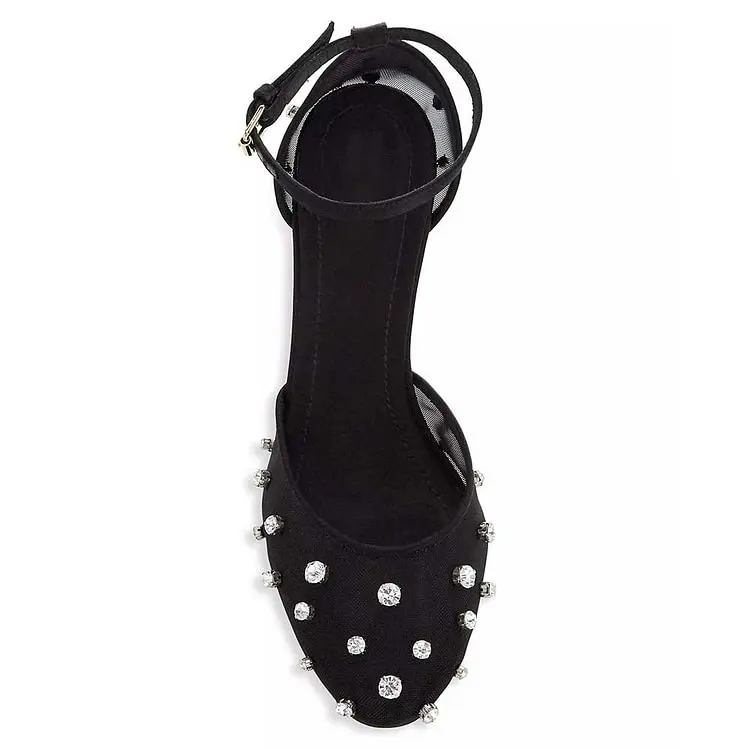 Черные Сетчатые туфли на шпильках с острым носком и ремешком щиколотке сандалии