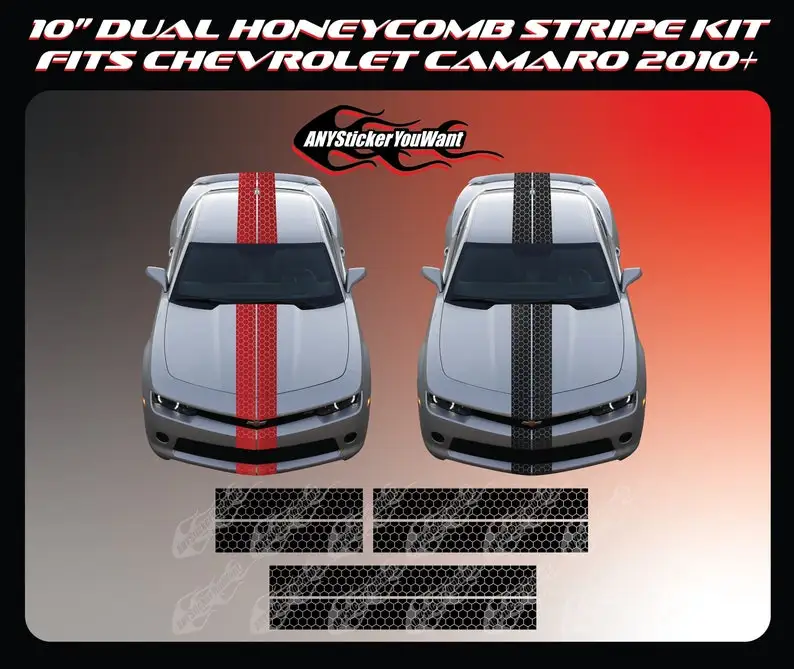 

10" Dual Honeycomb Stripe Kit Vinyl Decal Fits Chevrolet Camaro 2010-2021