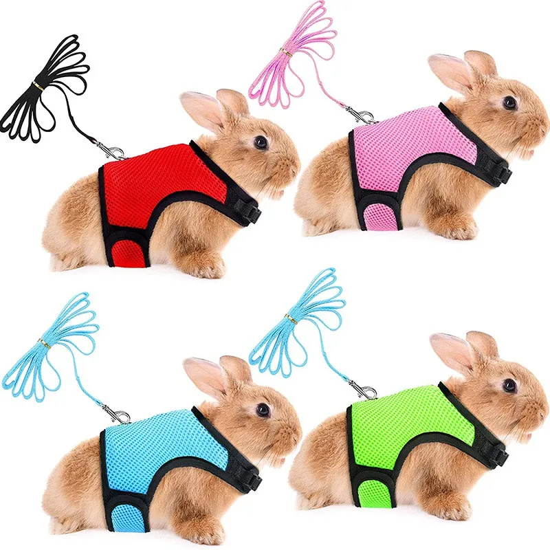 Small Pet Vest Leash Pet Rabbit Harnesses Vest Leashes Soft Mesh Harness With Leash Small Animal Guinea Pig Hamsters Supplies