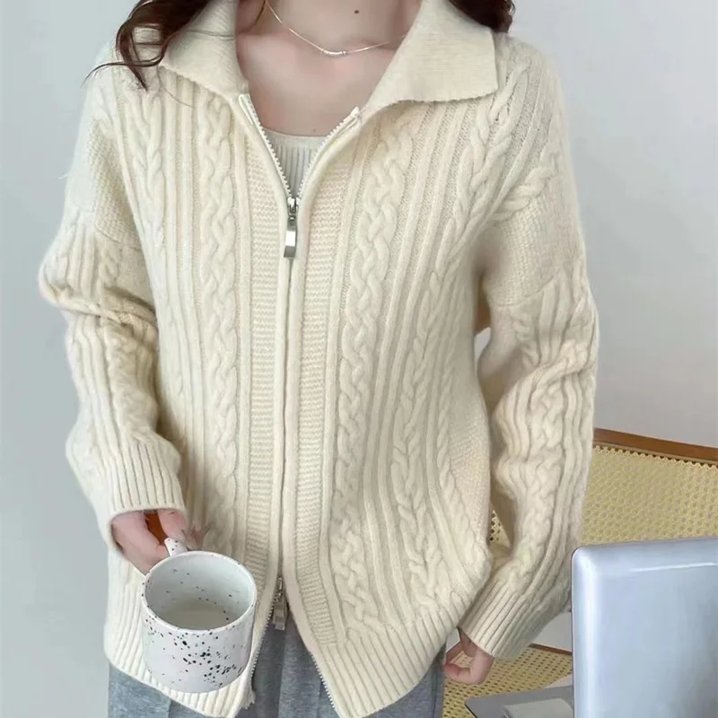 

Autumn Dong Season New Sweater Women's Korean Edition Zipper Solid Color New Knitted Cardigan tops