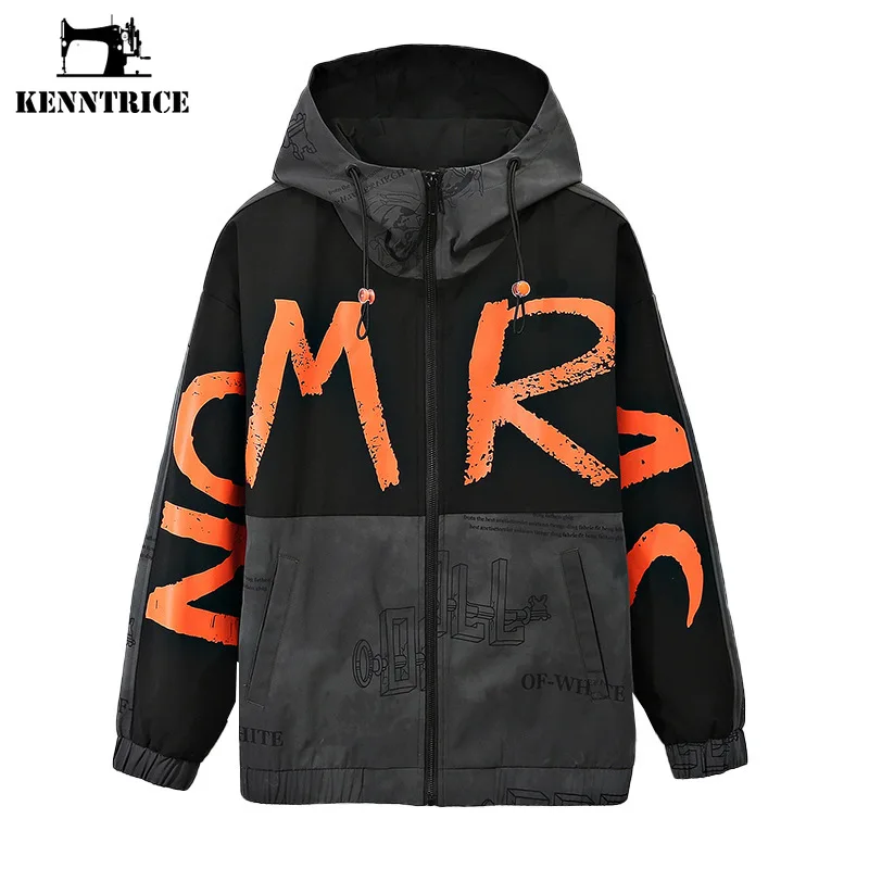 

Kenntrice Jackets for Men Japanese Hooded Printed Windbreaker Fashion Trend Classic Outdoor Teenager Coat Mens Clothes Wholesale