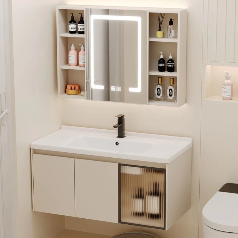 Деревянная раковина для ванной комнаты со шкафом керамический умывальник