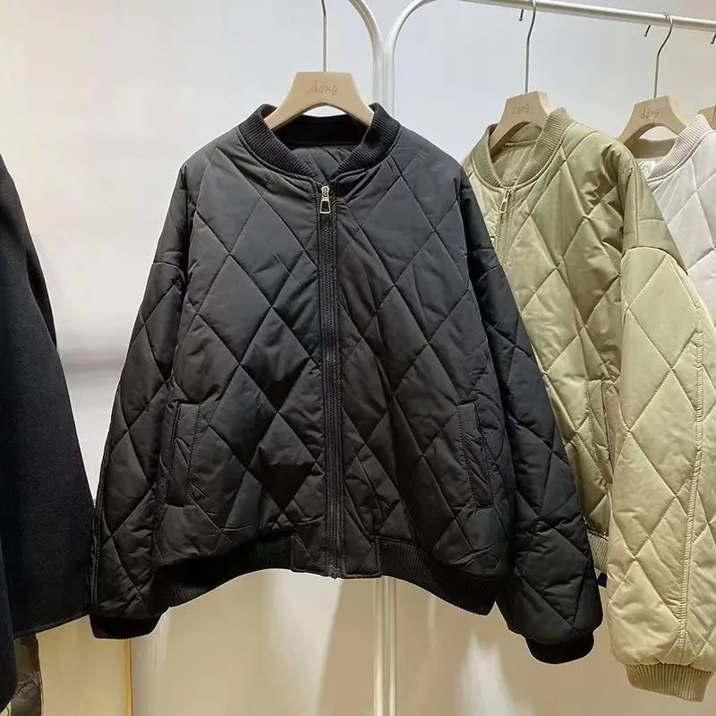 QWEEK Women Winter Parkas Harajuku Black White Green Cropped Zipper Parka Oversize Warm Chic Casual Thicken Coats Korean Fashion