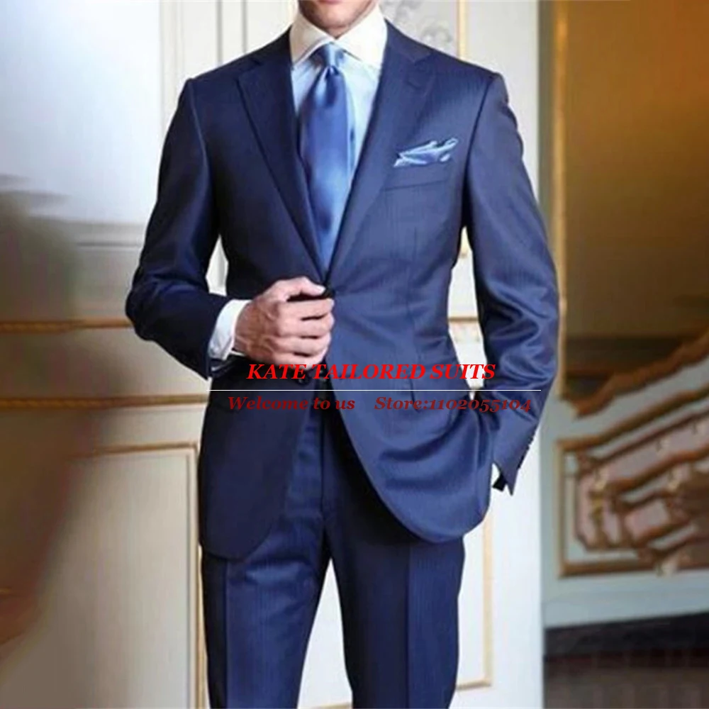

Casual Suit Men Navy Blue Business Office Wear Blazer Pants 2 Pieces Slim Fit Wedding Tuxedo Prom Party Formal Dress Elegant