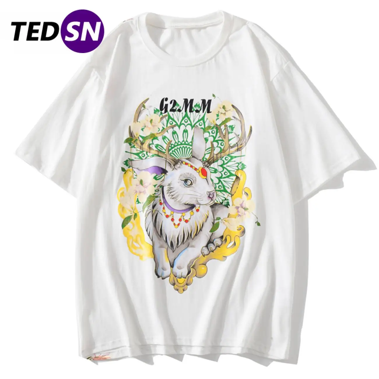 

Летняя футболка в стиле хип-хоп, уличная одежда, модные топы большого размера с коротким рукавом и мультипликационным цветочным принтом оле...