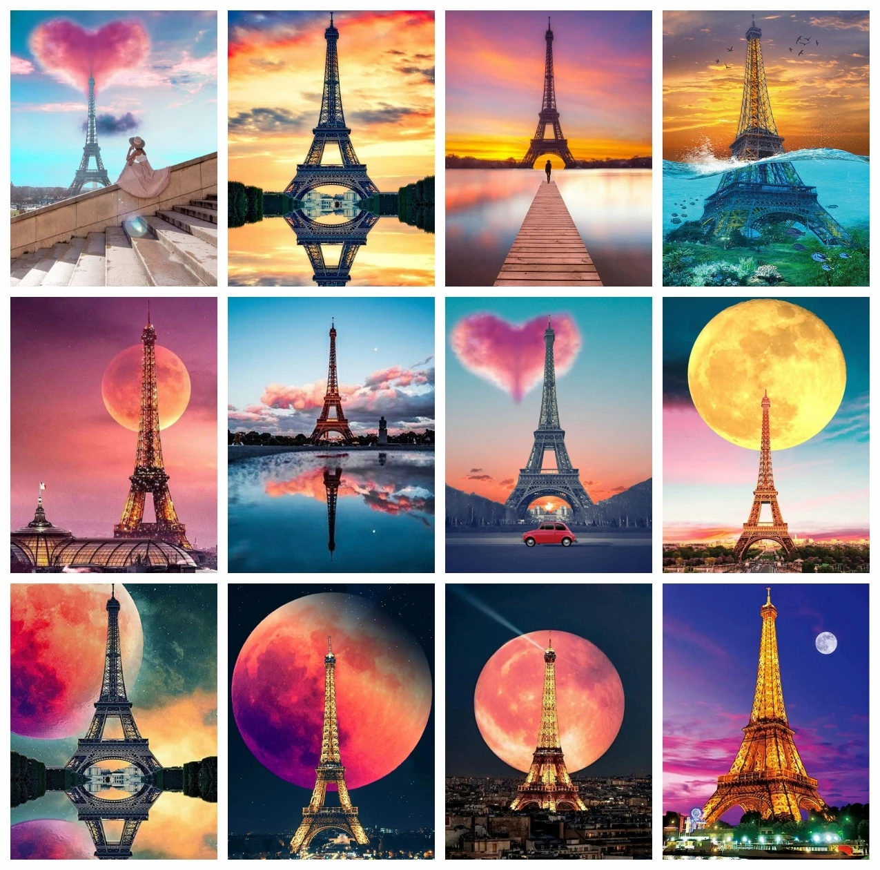 

AZQSD Oil Painting Tower Moon Woman On Canvas Frameless Painting By Numbers Landscape Handpainted Wall Decor Living Room Gift