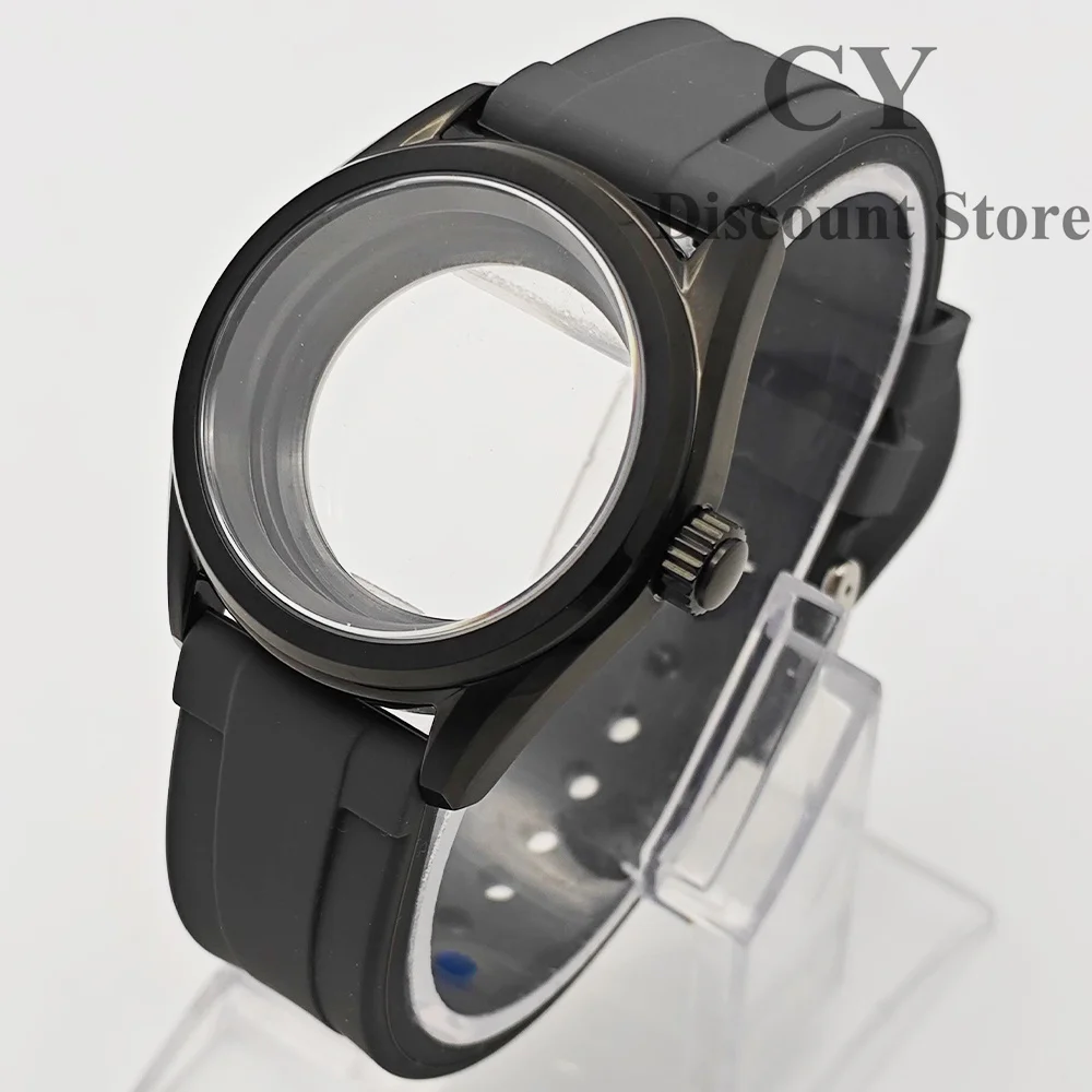 Черные часы из нержавеющей стали NH35 браслет с зеленым сапфировым стеклом 38 мм