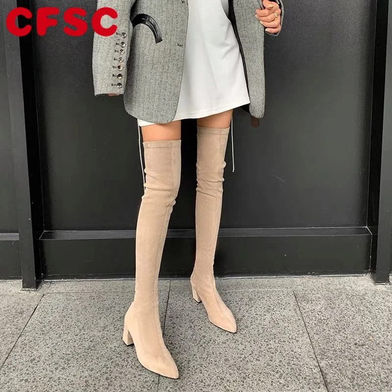 

Sexy High Boots Women 2022 Winter New Fashion Over The Knee Warm Botas Mujer Suede Lace Up Pumps Sock Shoes High Heels Boots