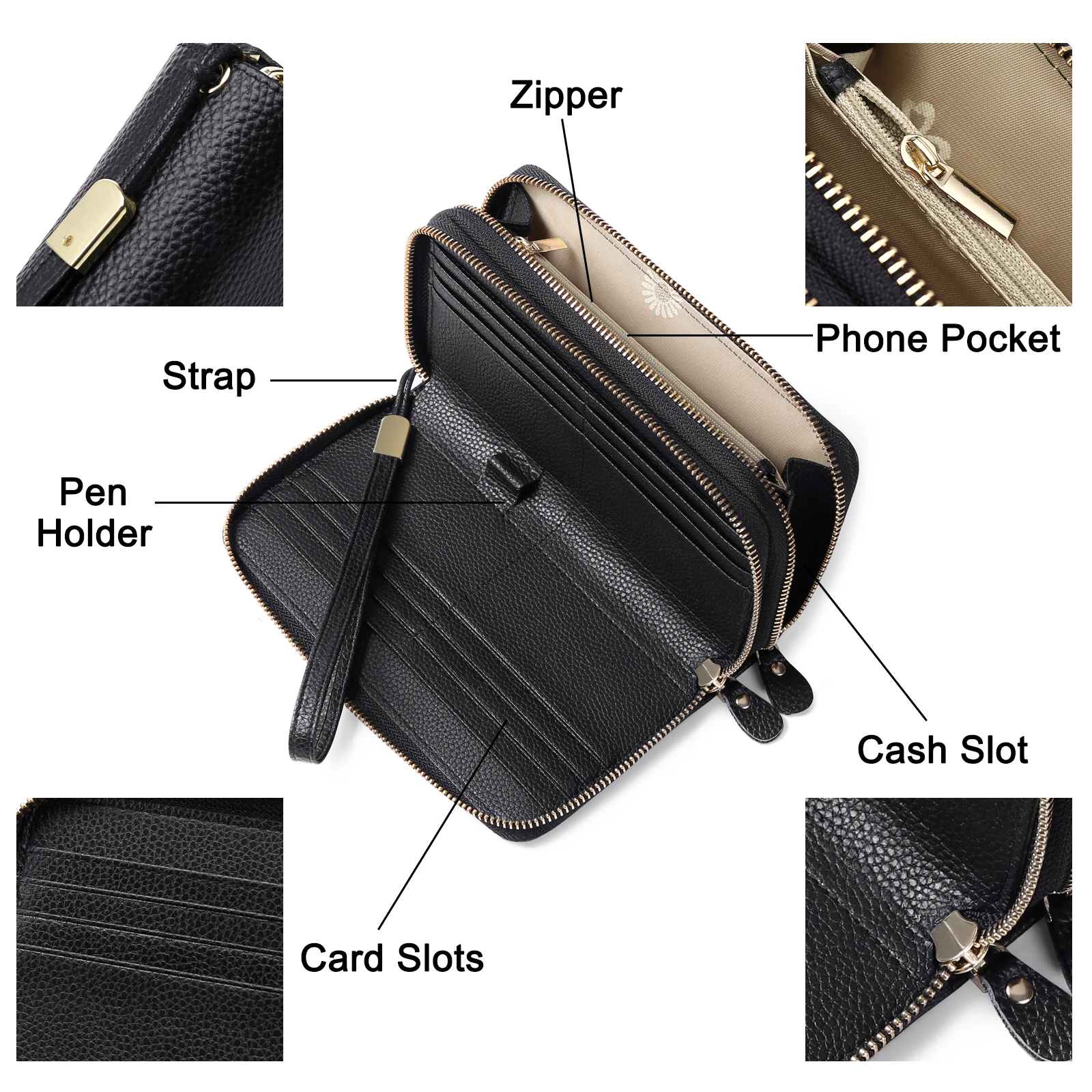 SENDEFN Women Long Wallets Double Zipper Clutches Purse Large Capacity Fashion Wristlet Wallet Phone Bag Card Holder Lady Wallet