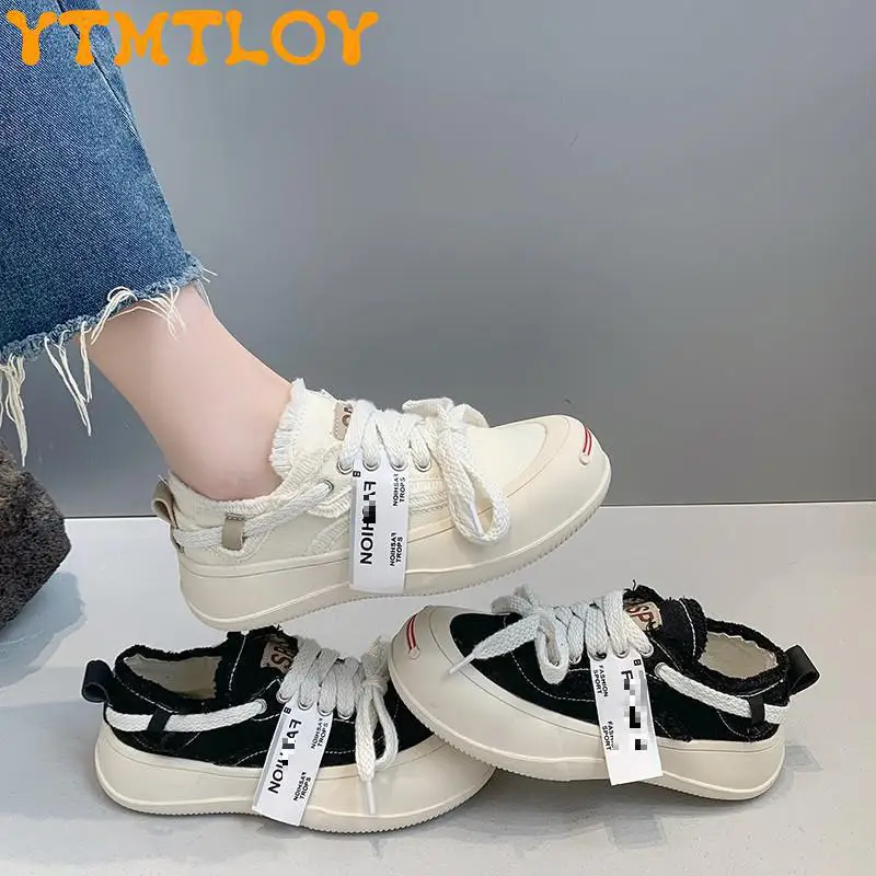 

Сетчатые красные с одинаковыми холщовыми туфлями Tan Jianci с одинаковыми туфлями, универсальные белые туфли на толстой подошве со шнуровкой 2022