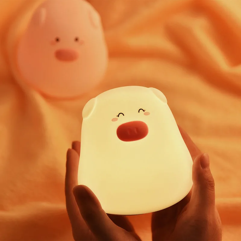 

Silicone Colorful Night Light Creative Bedside Cartoon Pig Patting Light Children's Led Mini Light