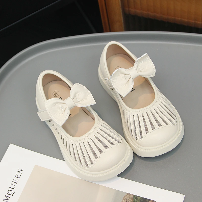 

Summer Toddler Girls Sandals Children Princess Shoes Kids Baby White Bow Sweet Cute Soft Flat Shoes Fashion Leather Casual Shoes