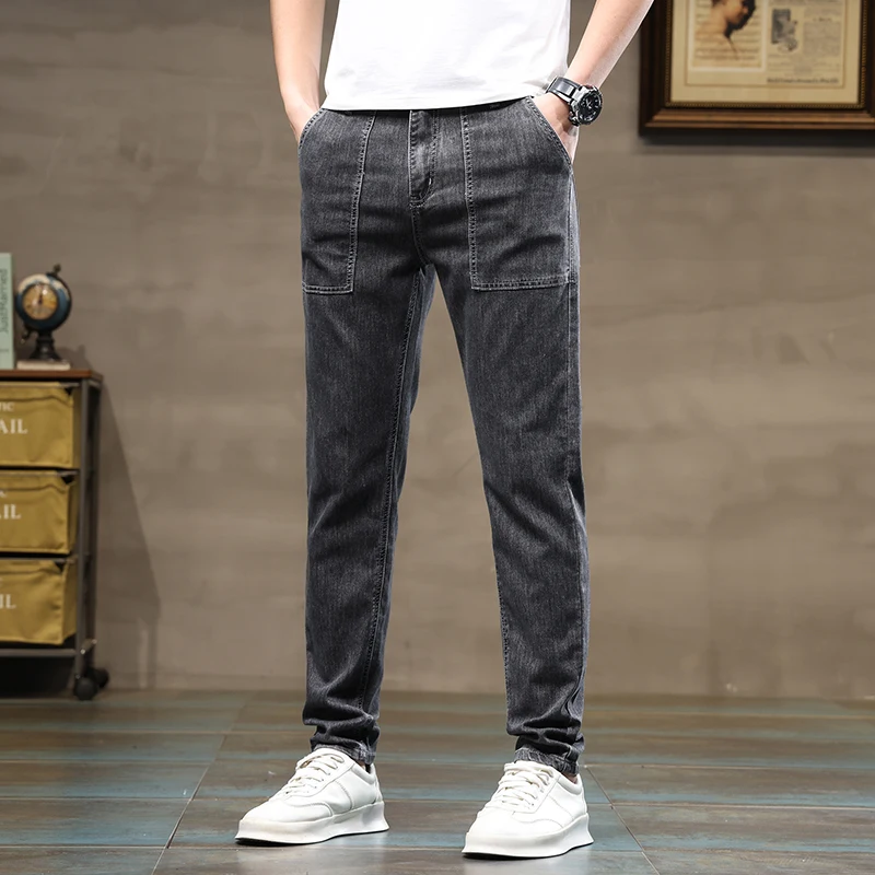 Men's Bottom New Men's Jeans Featured Back Pocket Fashion Splice Cotton Stretch Casual Jeans Men