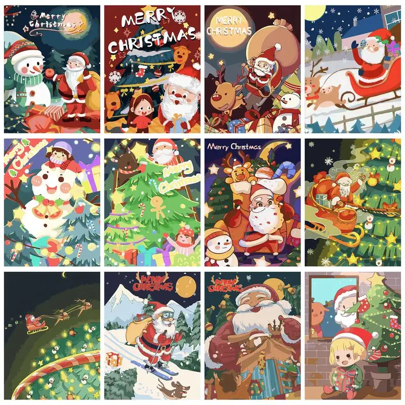 

CHENISTORY Cartton Paint By Numbers Santa Clause Snowman For Adults Kids Picture Drawing For Kids Adults Diy Set Gift Home Art
