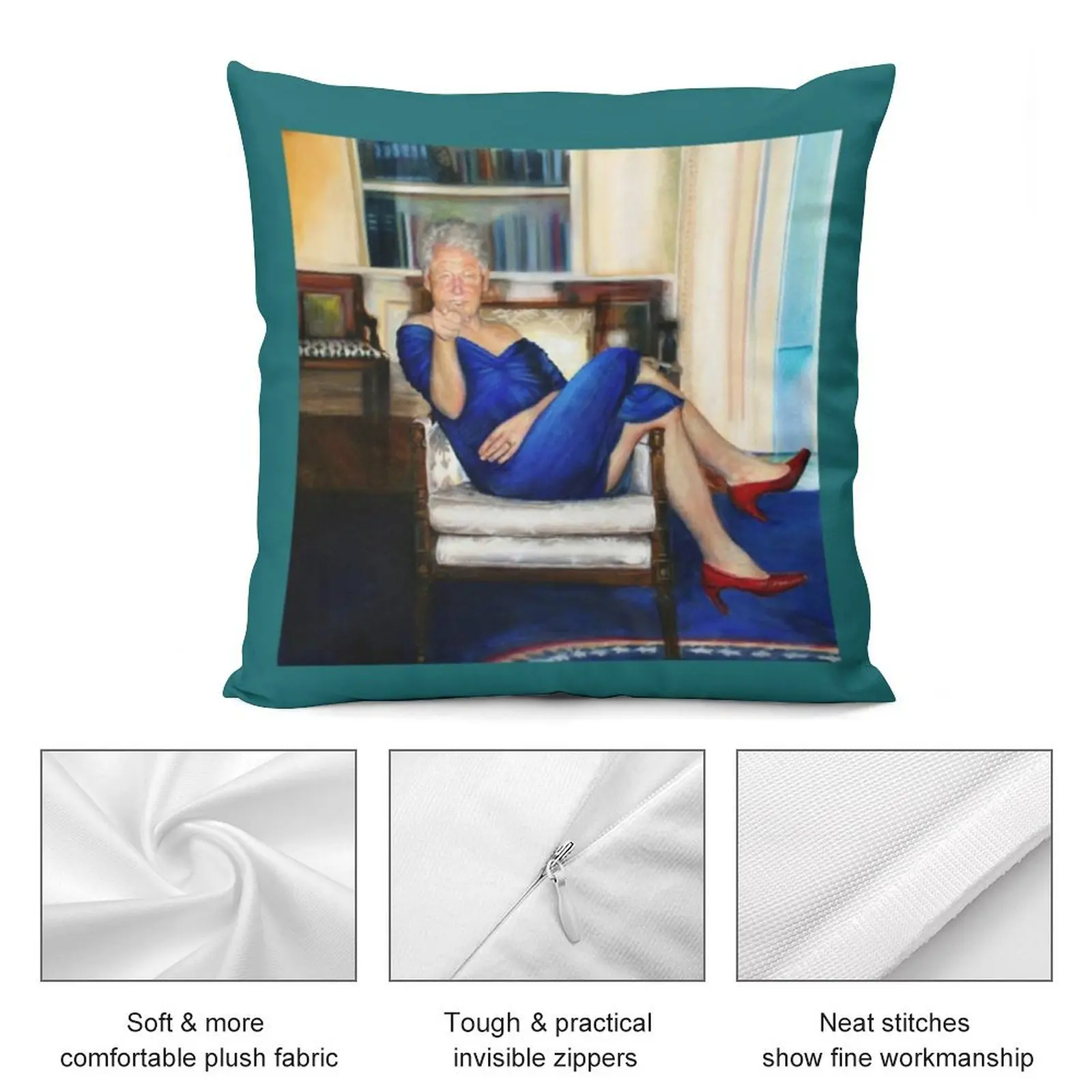 Parsing Билл-Билл Клинтон в синем платье-Джеффри Эпштейн Декоративная Подушка