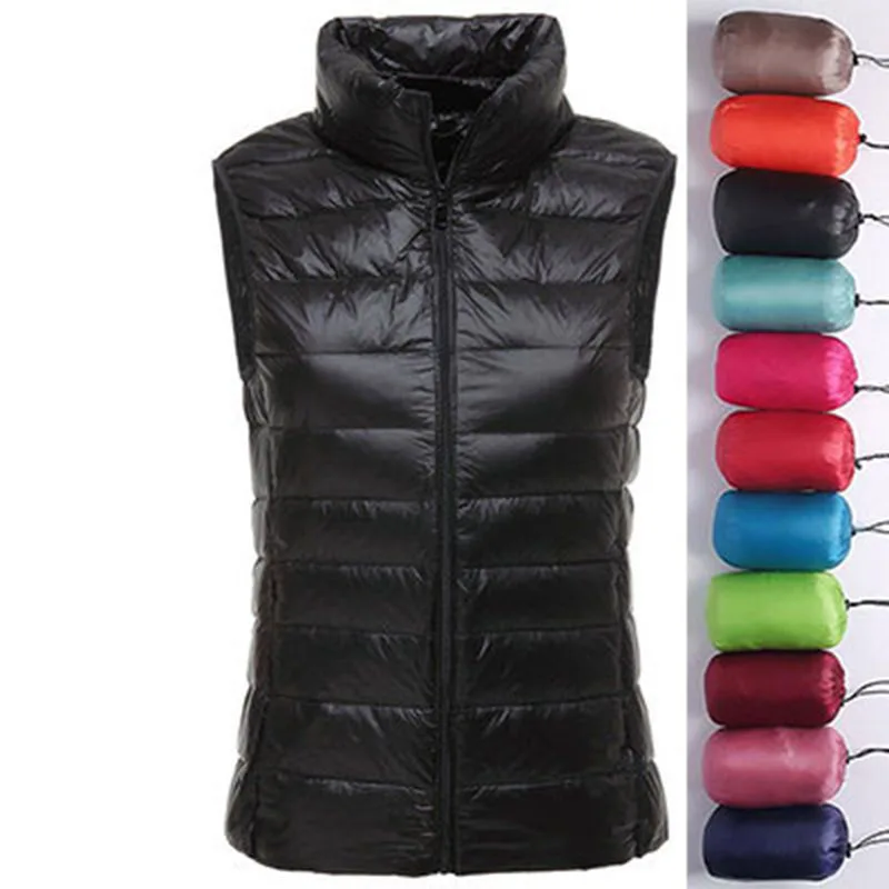 

Women's Autumn Duck Down Warm Vest Sleeveless Stand Collar Portable Quilted Vests Female 2022 Winter Solid Casual Woman Jacket