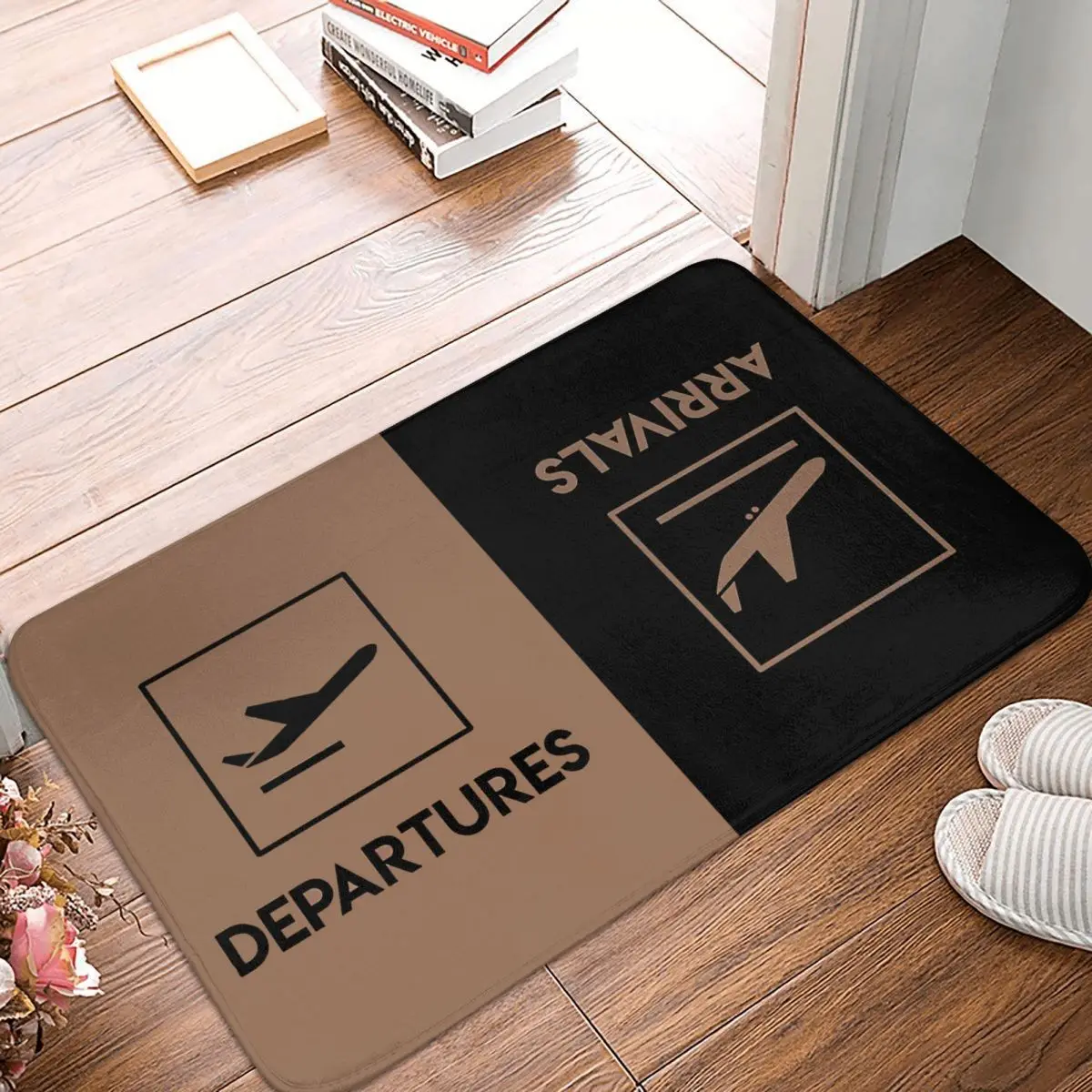 

Aircraft Airport Non-slip Doormat Departures & Arrivals Bath Kitchen Mat Welcome Carpet Flannel Pattern Decor