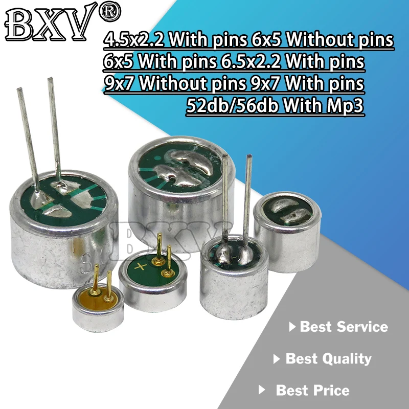 

10PCS 6x5/9x7/4.5x2.2/6x2.2mm 2 Pin Mic Capsule Electret Condenser Microphone DIP Smd 52db 56db With Mp3 Accessories
