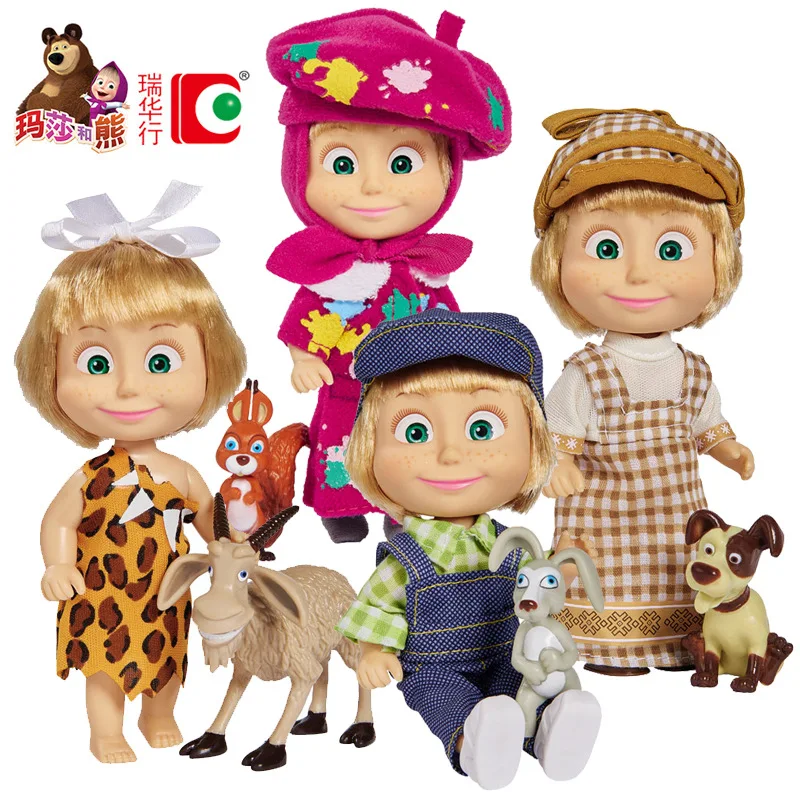 

New Big Eyes Masha The Bear Kawaii Doll Set Simulated Cartoon Toys Birthday Gift for Girls Boys Parent Child Interactive Games