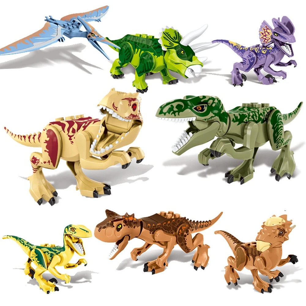

8pcs/lot Jurassic 2 Building Blocks World Dinosaurs Figures Mini Bricks Assemble Kids Toys Tyrannosaurus Rex Indominus Rex I-Rex