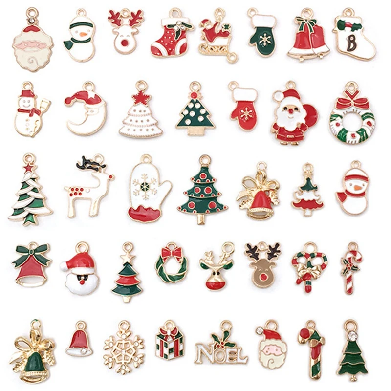 

50 Christmas Oil Dripping Alloy Diy Jewelry Accessories Santa Claus Snowman Bell Earring Bracelet Small Pendant