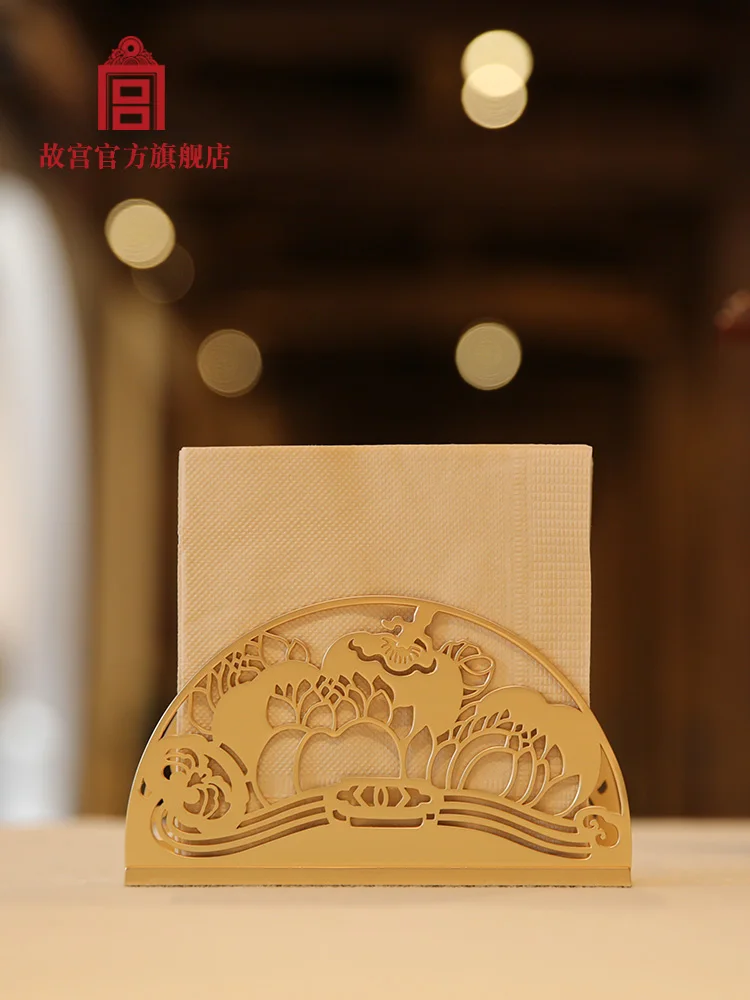 

Tissue Holder Forbidden City All the Best Storage Carved Handmade Alloy Electroplating Craft Birthday Gift New Chinese Style 1PC