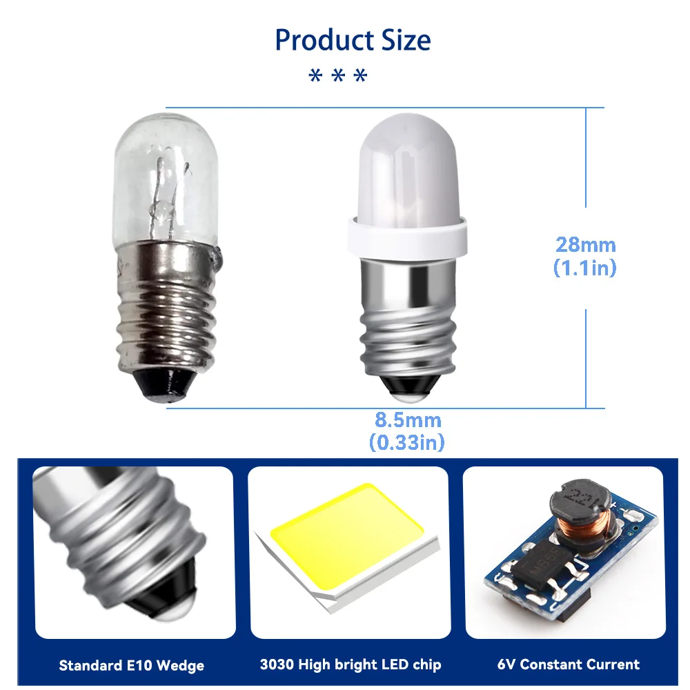 10X E10 Светодиодные лампы для фонариков Винтовые миниатюрные светодиодные фонари 6