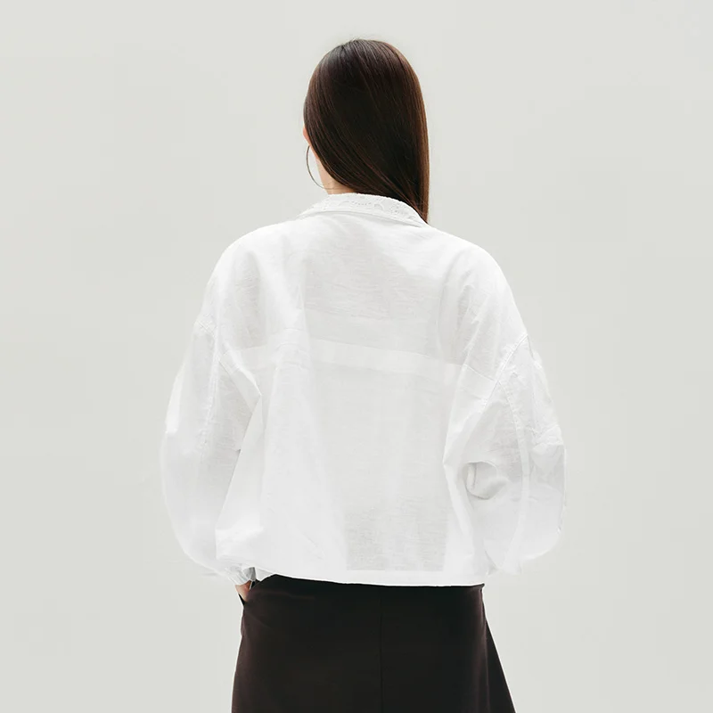 Женская осенняя куртка Semir, короткая длина, кружевная свободная куртка с рукавами «летучая мышь», хлопково-льняная куртка с воротником-стойкой, новинка 2025 года, милая верхняя куртка (art.: 3920d26616cf0) - 3920d26616cf0