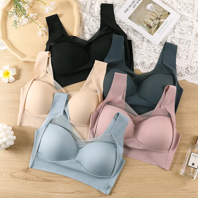 

CANLEKALEI Large Size Bra Women's Underwear One-pieces Top Clothes Seamless Fixed Cup Beautiful Back Lace Anti-glare Strapless