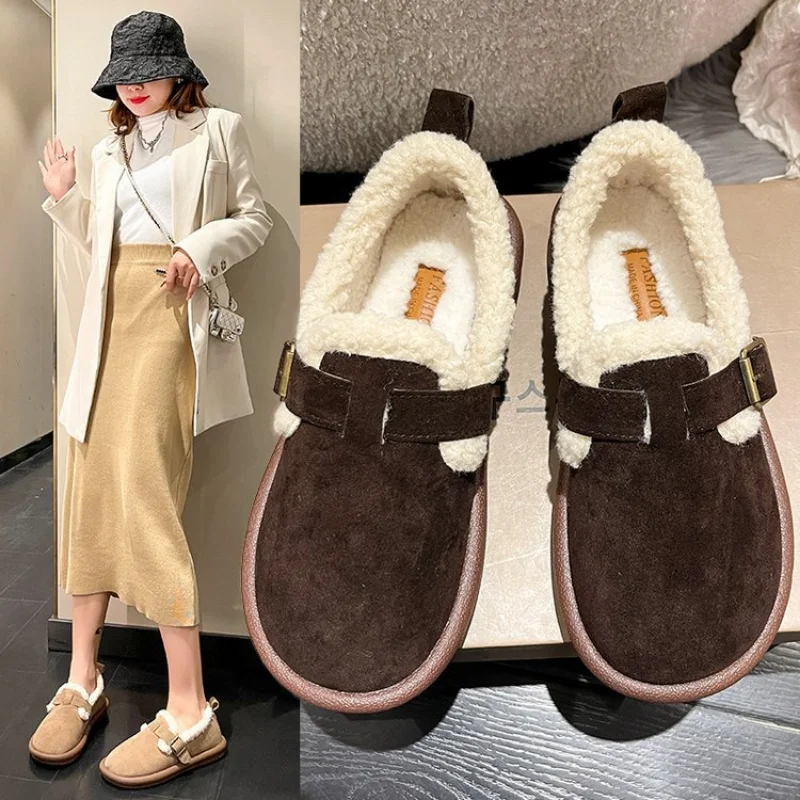 Winter Snow Boots Women Boots Flat Sole Non-slip Plush Warm Vintage Ladies Boots Bota Feminina Lightweight Slip-on Ankle Boots