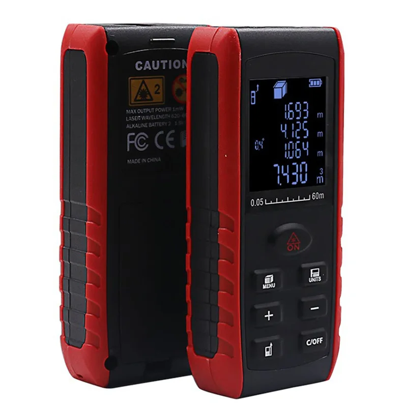 

E60 Portable 60m Laser Measuring Device with Backlight LCD, Mini Digital Laser Distance Meter
