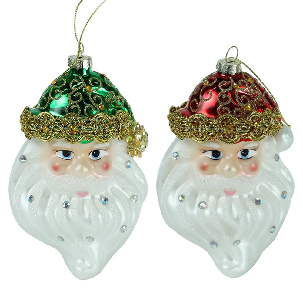 

2PCS Glass Santa Christmas Tree Decorations 2023 Hanging Creative Ornament for New Year Farmhouse Front Door Decoration