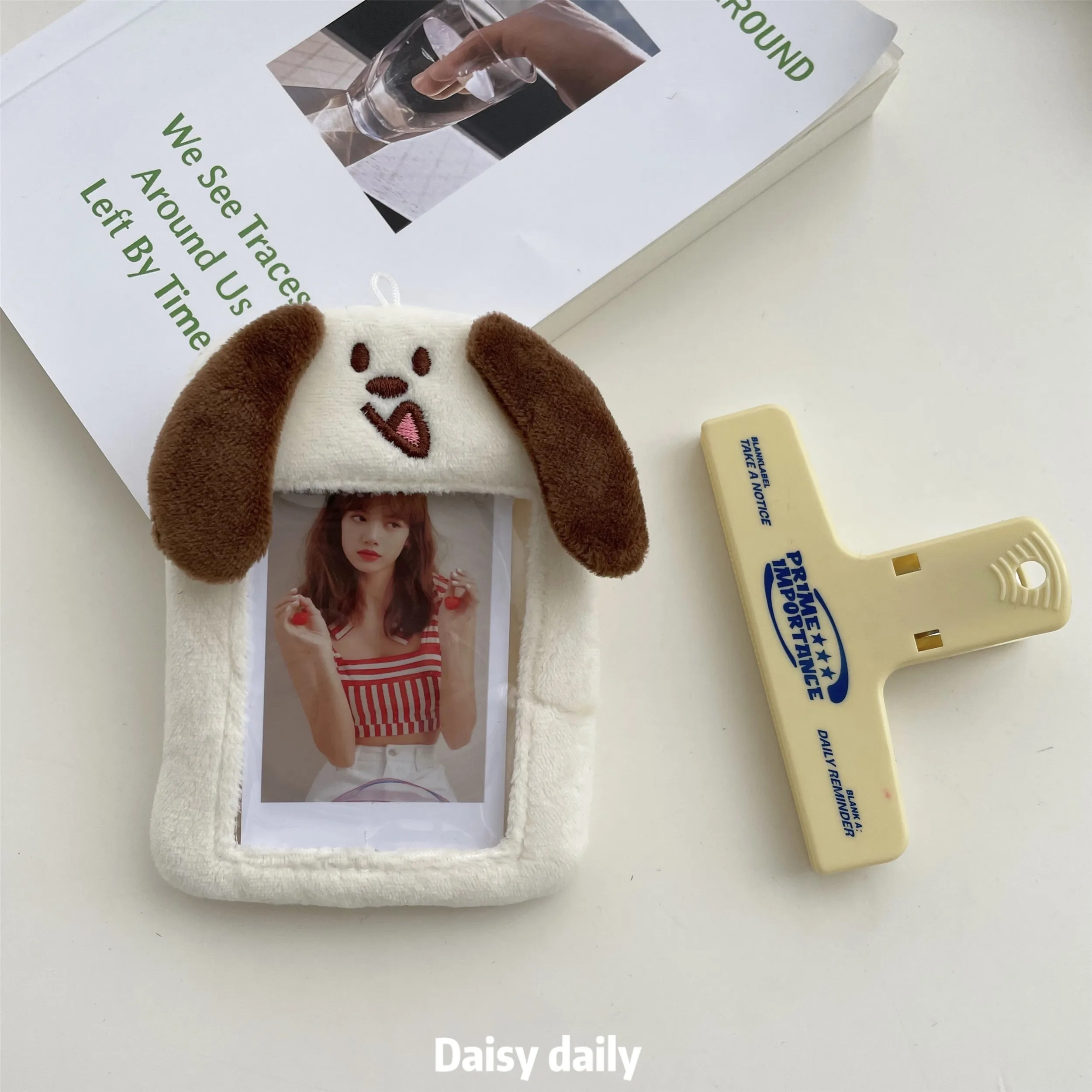 

Korean Ins Cute Dog Plush Photocard Holder Keychain Kpop Idol Clear Photo Sleeve ID Card Cover Student Girl Bag Keychain Charm