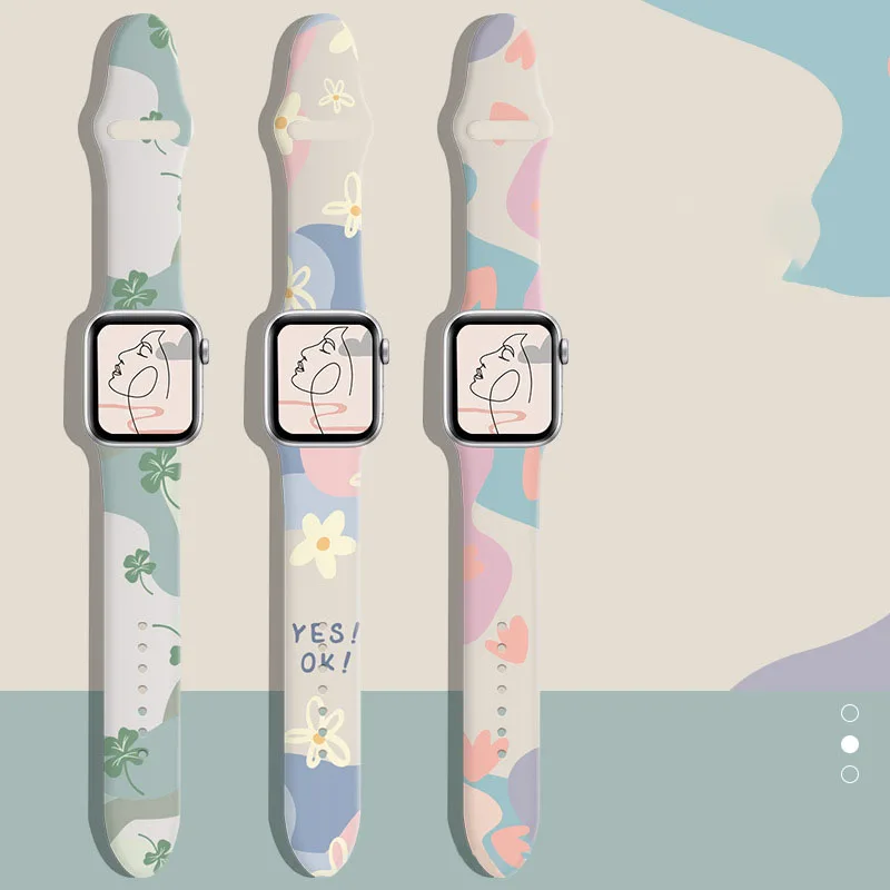 

Printed Strap for Apple watch band 49mm 44mm 40mm 45/41mm 42mm 38mm 44 mm silicone bracelet iWatch series 8 Ultra 7 6 9 se Strap